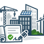 Large skyline, cranes, wind turbines and a signed contract